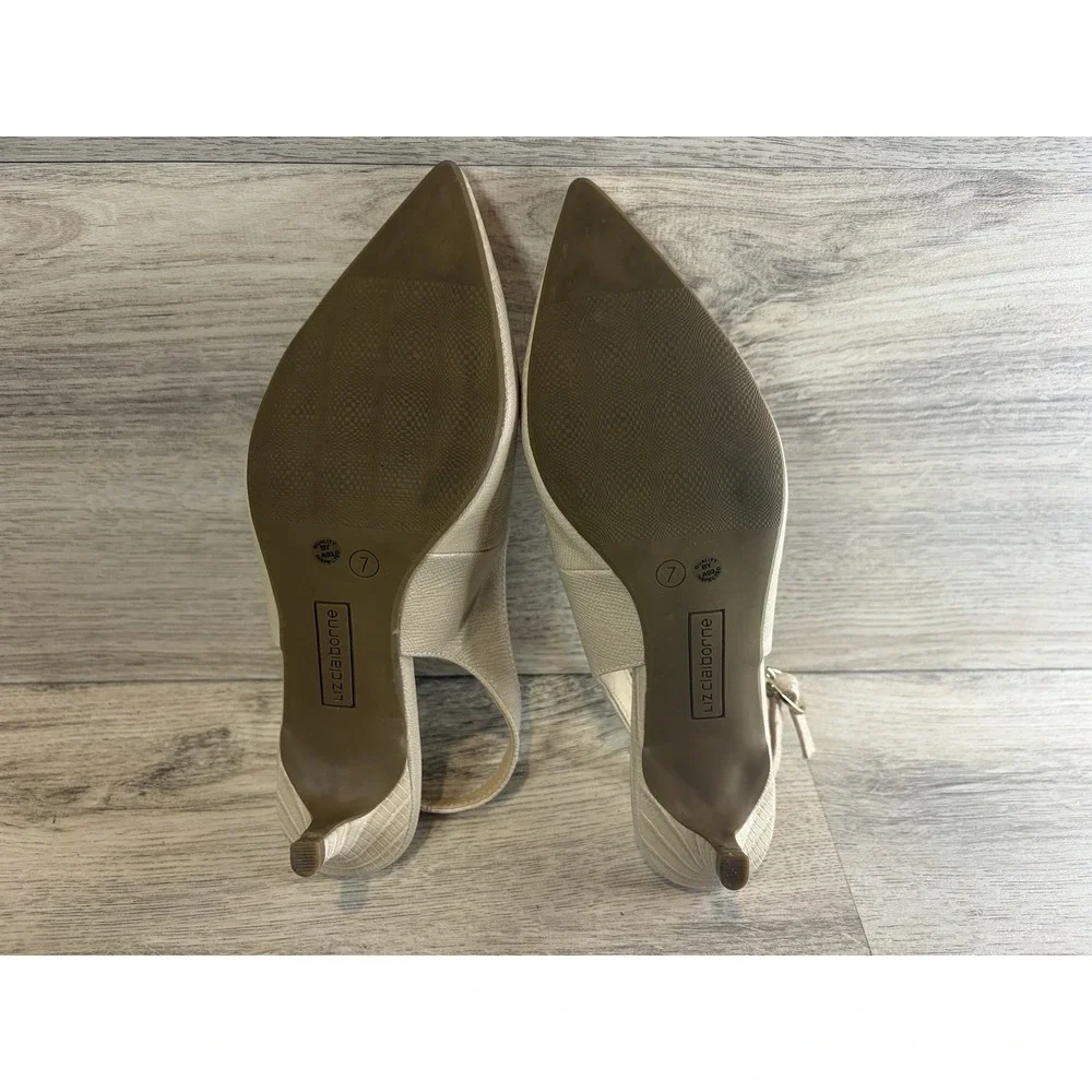 Liz‎ Claiborne Quebec Beige Pointed Toe Slingback Kitten Heel Pumps US 7 M